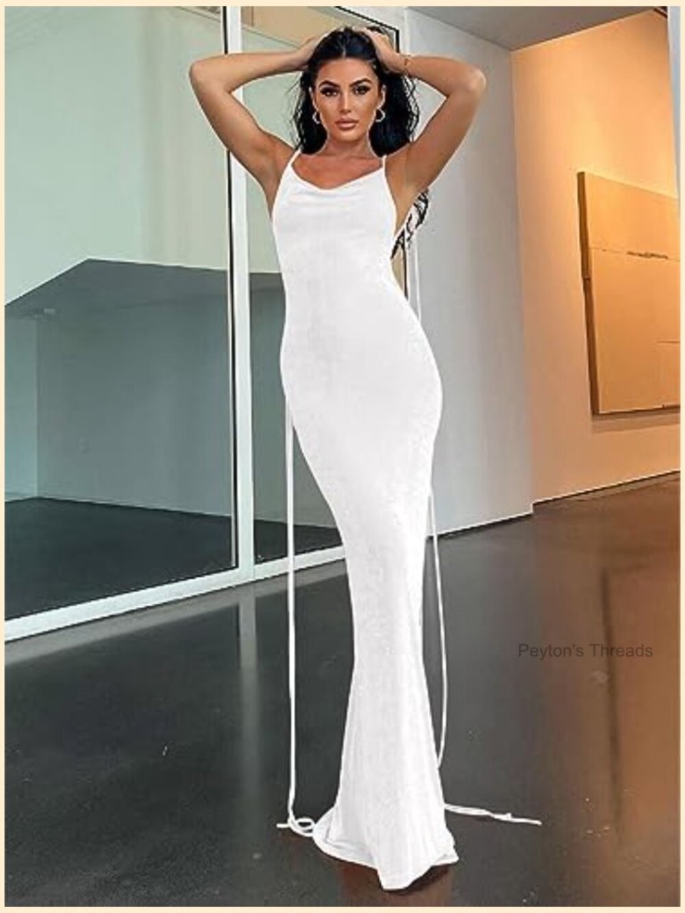 Backless Halter Cowl Neck Bodycon Maxi Dress Spaghetti Strap Sexy Cocktail - Picture 3 of 7